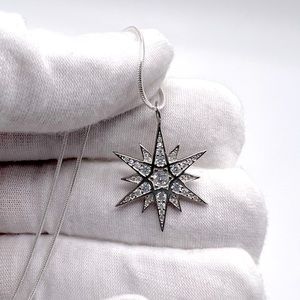 .925 Sterling Silver Cz Star Necklace